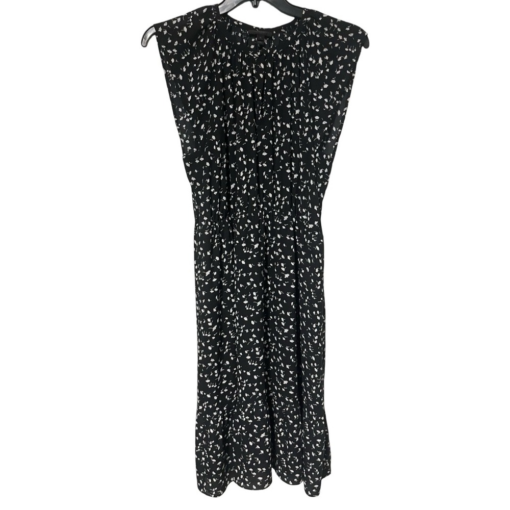 J.Crew Black White Floral Sleeveless Midi Dress Elastic Waist Pockets XL